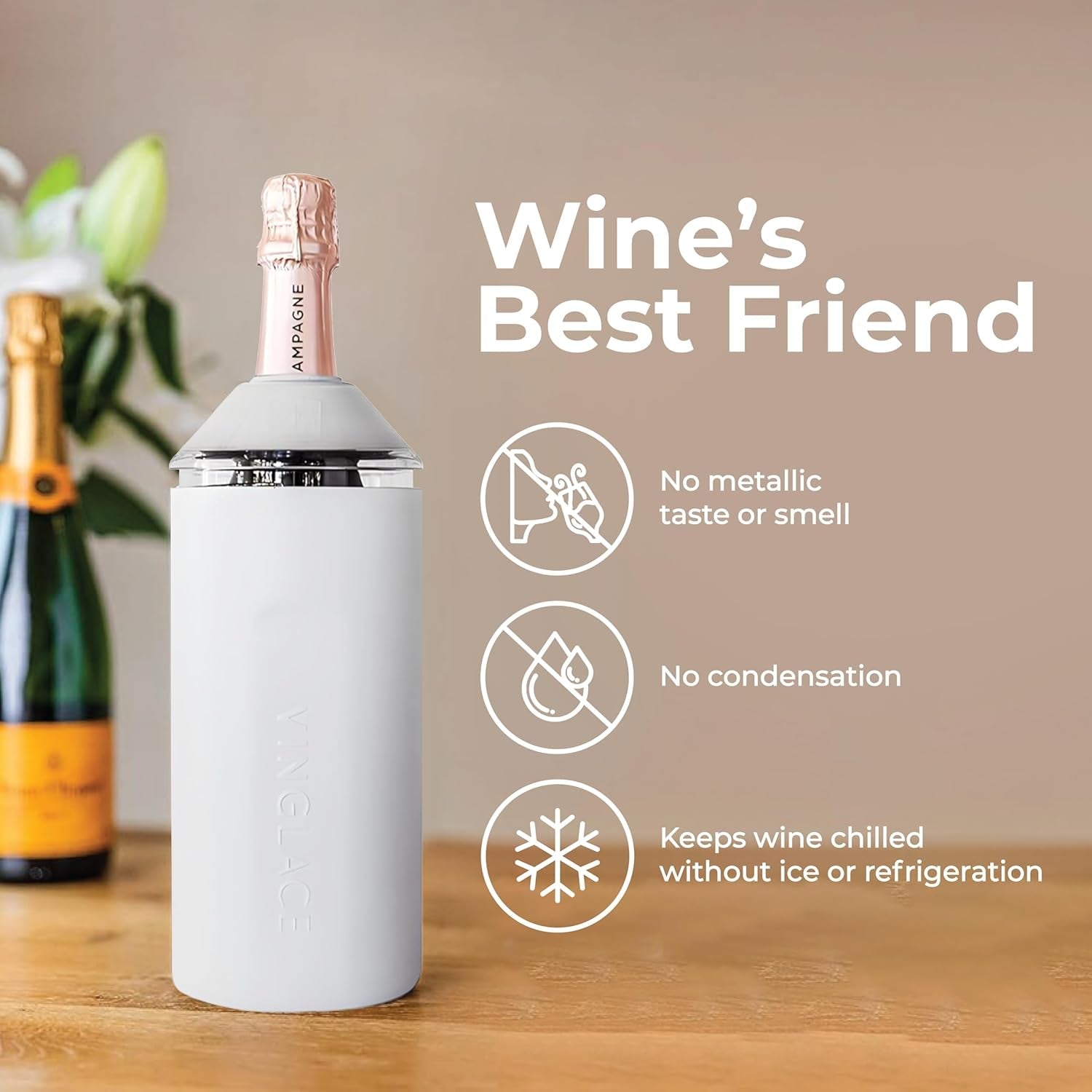 Vinglacé Portable Wine Bottle Chiller - Stainless Steel Champagne Insulator - Black Wine Cooler Sleeve for Optimal Temperature Maintenance - thewrightstore