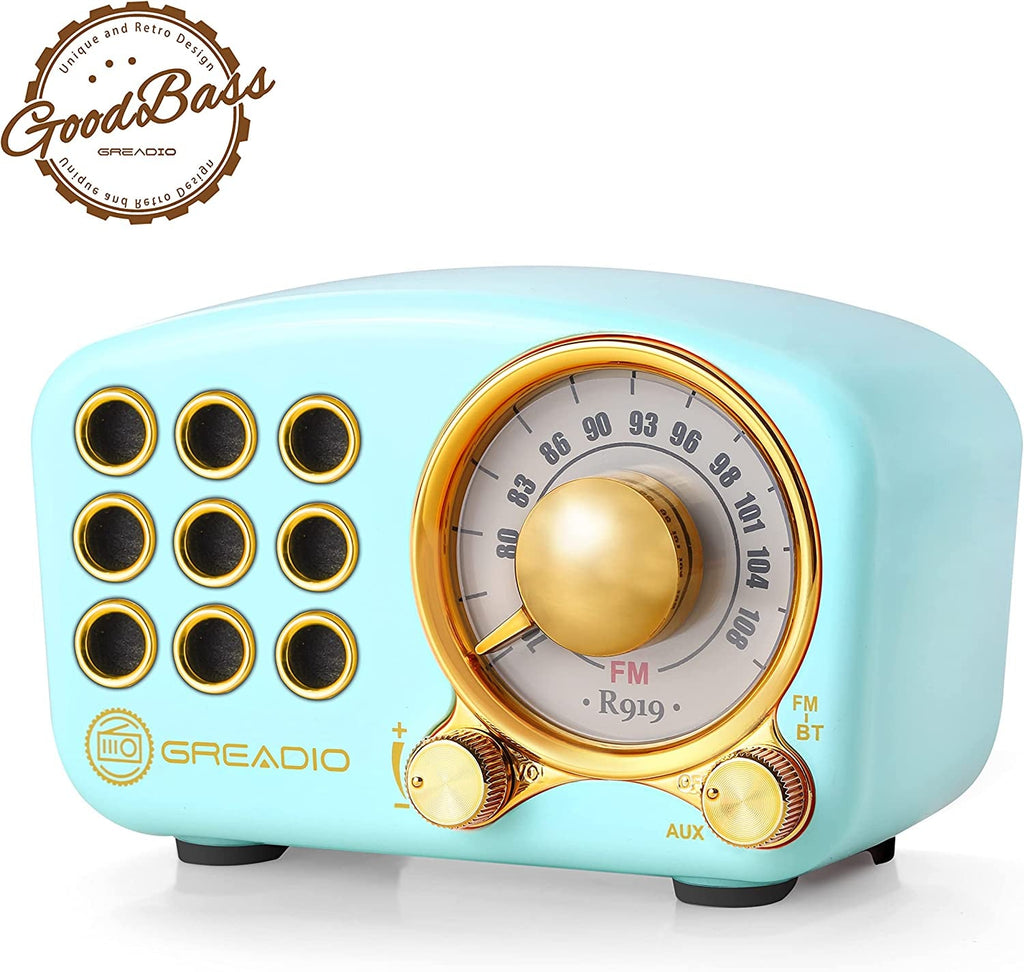 Vintage Bluetooth Speaker with FM Radio, Enhanced Bass, High Volume, Bluetooth 5.0 Connectivity, TF Card and MP3 Playback (Blue) - thewrightstore