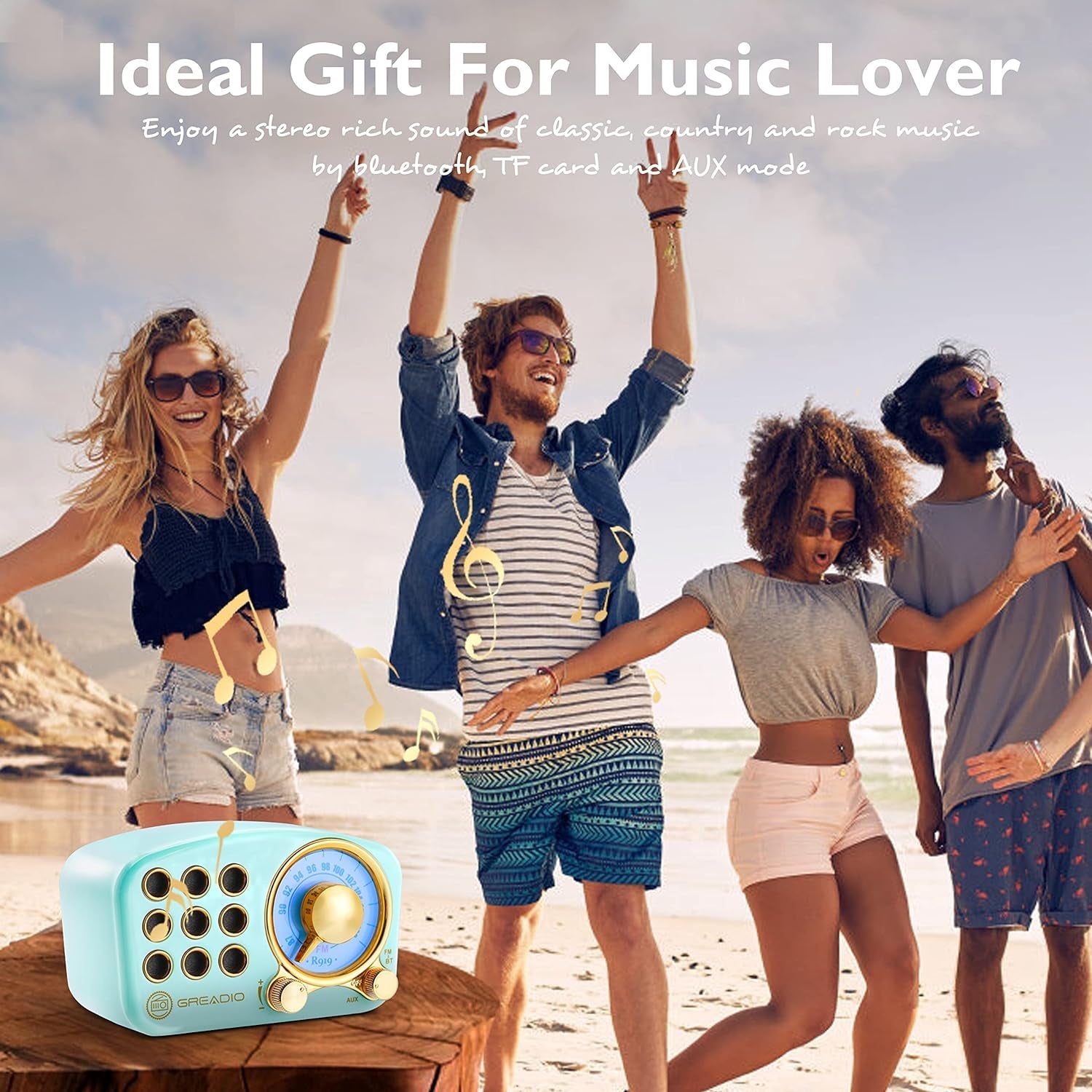 Vintage Bluetooth Speaker with FM Radio, Enhanced Bass, High Volume, Bluetooth 5.0 Connectivity, TF Card and MP3 Playback (Blue) - thewrightstore