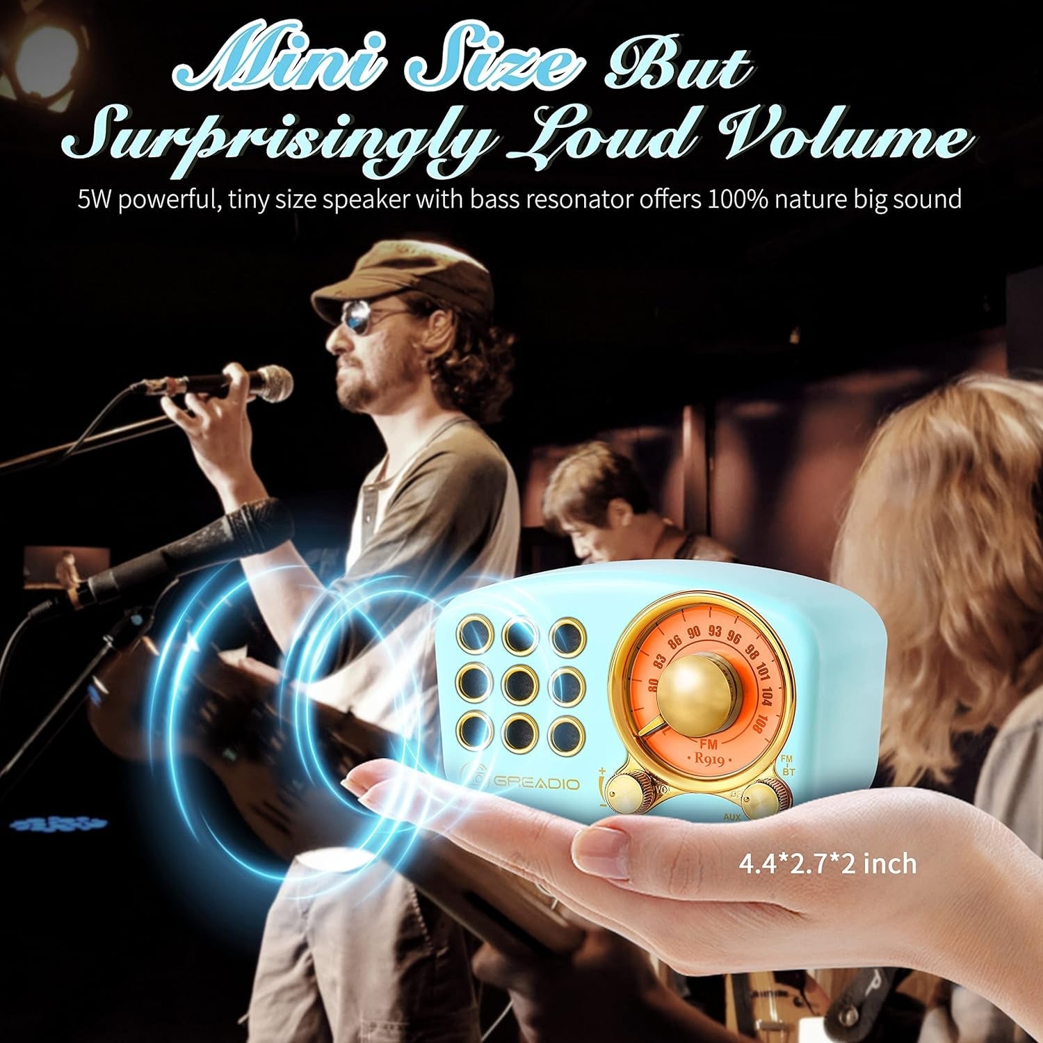Vintage Bluetooth Speaker with FM Radio, Enhanced Bass, High Volume, Bluetooth 5.0 Connectivity, TF Card and MP3 Playback (Blue) - thewrightstore
