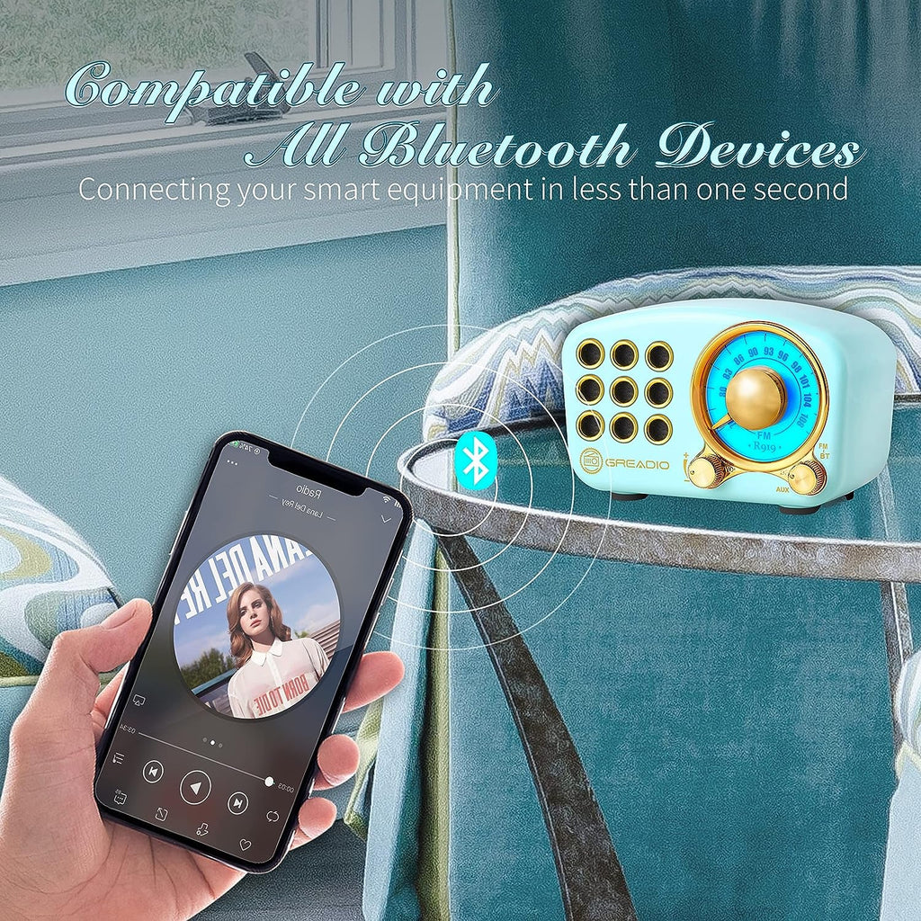 Vintage Bluetooth Speaker with FM Radio, Enhanced Bass, High Volume, Bluetooth 5.0 Connectivity, TF Card and MP3 Playback (Blue) - thewrightstore