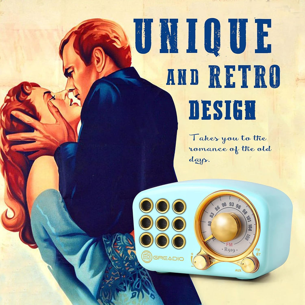 Vintage Bluetooth Speaker with FM Radio, Enhanced Bass, High Volume, Bluetooth 5.0 Connectivity, TF Card and MP3 Playback (Blue) - thewrightstore