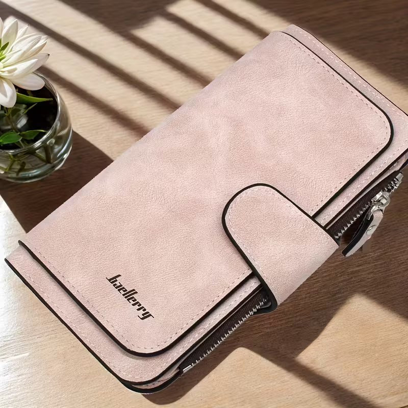Vintage Faux Leather Long Wallet – Trifold Credit Card Holder with Snap & Zipper - thewrightstore
