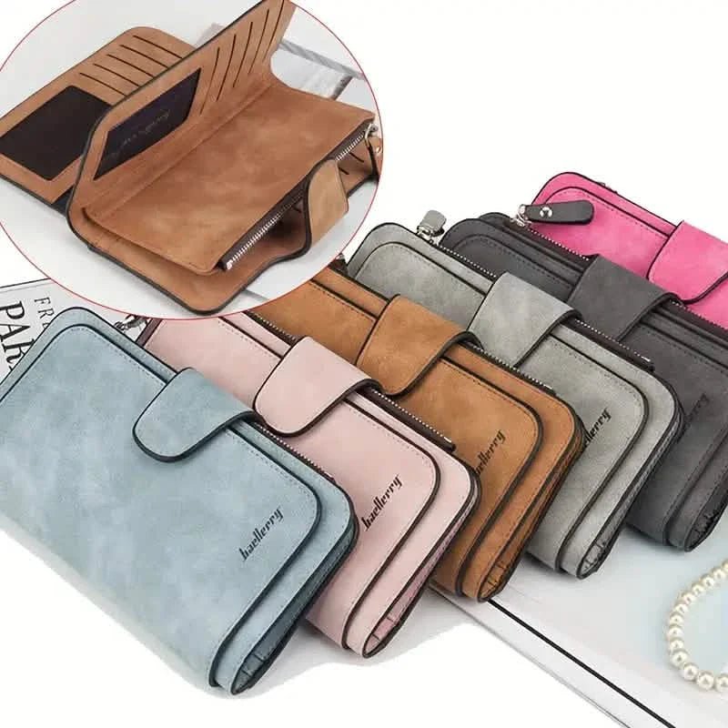 Vintage Faux Leather Long Wallet – Trifold Credit Card Holder with Snap & Zipper - thewrightstore