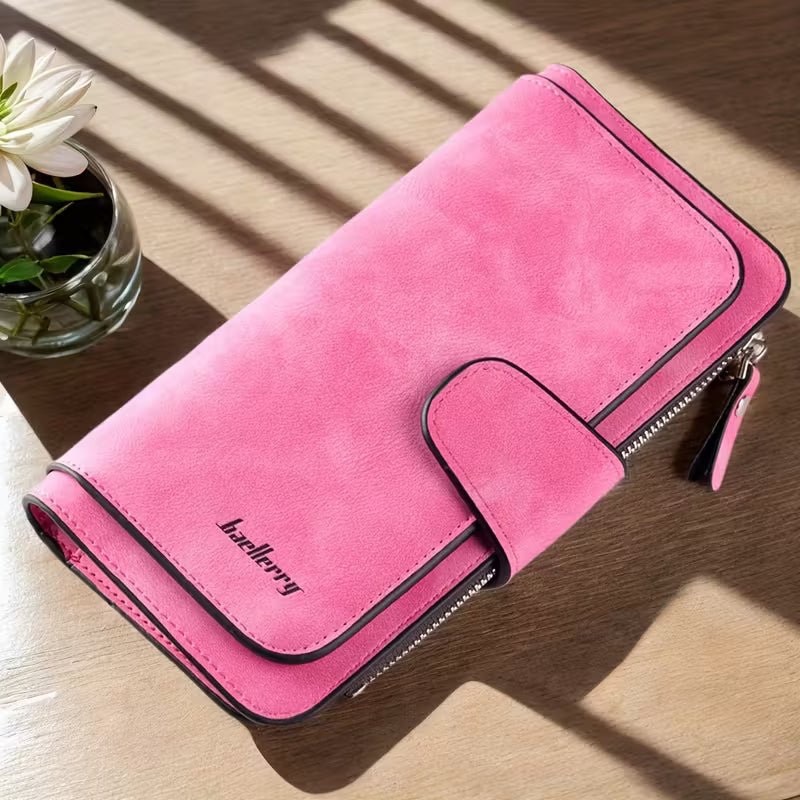 Vintage Faux Leather Long Wallet – Trifold Credit Card Holder with Snap & Zipper - thewrightstore