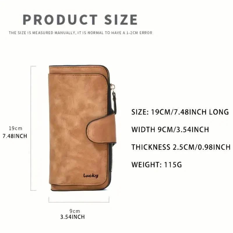 Vintage Faux Leather Long Wallet – Trifold Credit Card Holder with Snap & Zipper - thewrightstore
