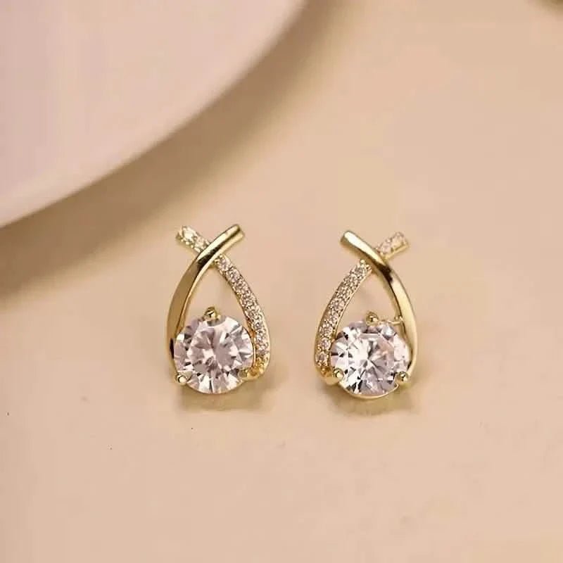 Vintage Style Stud Earrings - Embellished with Rhinestones, Cross Line Design - thewrightstore