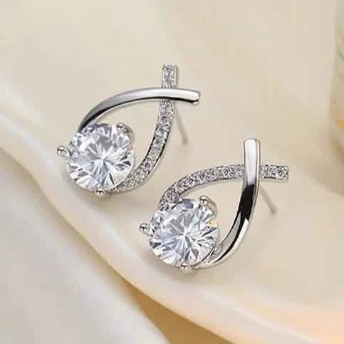 Vintage Style Stud Earrings - Embellished with Rhinestones, Cross Line Design - thewrightstore