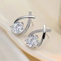 Vintage Style Stud Earrings - Embellished with Rhinestones, Cross Line Design - thewrightstore