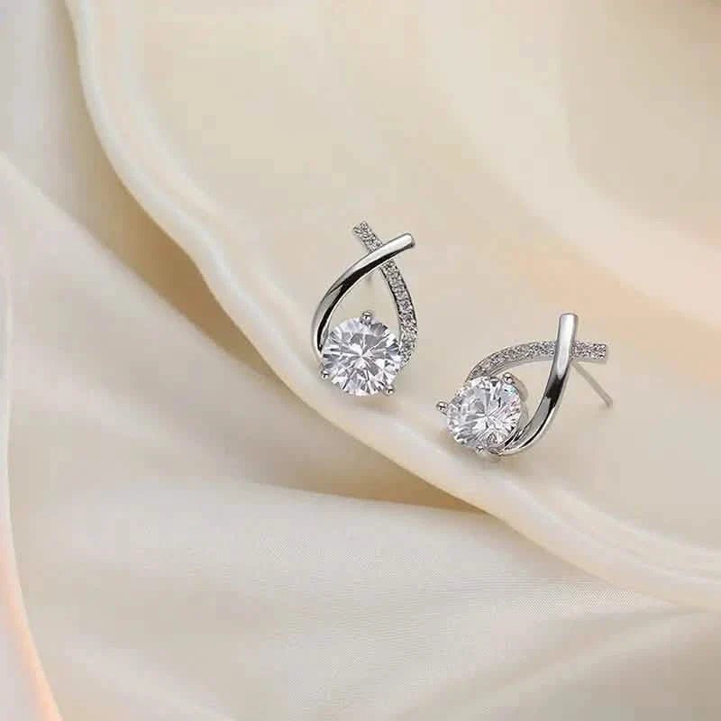 Vintage Style Stud Earrings - Embellished with Rhinestones, Cross Line Design - thewrightstore