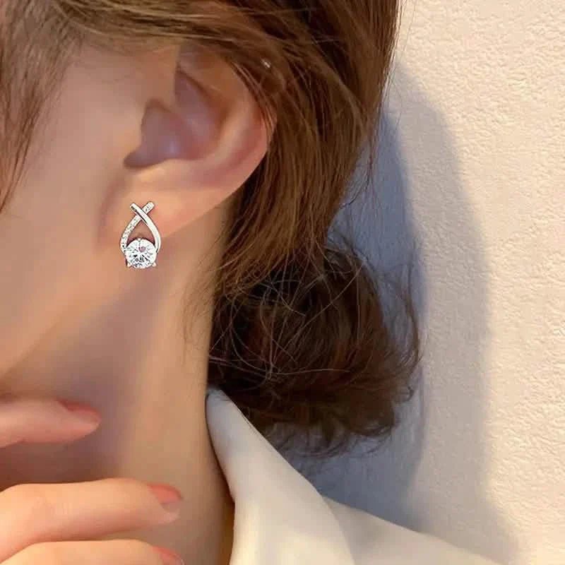 Vintage Style Stud Earrings - Embellished with Rhinestones, Cross Line Design - thewrightstore