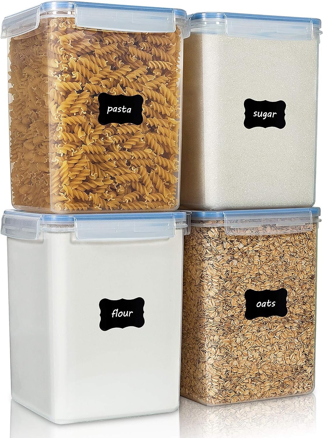 Vtopmart 5.2L (175Oz) Large Food Storage Containers - Set of 4 BPA-Free Airtight Canisters for Flour, Sugar, Baking Supplies, and Rice, Includes Lids, 4 Measuring Cups, and 24 Labels, Blue - thewrightstore