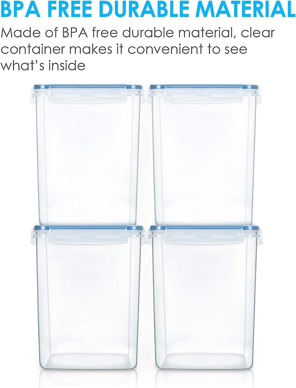 Vtopmart 5.2L (175Oz) Large Food Storage Containers - Set of 4 BPA-Free Airtight Canisters for Flour, Sugar, Baking Supplies, and Rice, Includes Lids, 4 Measuring Cups, and 24 Labels, Blue - thewrightstore