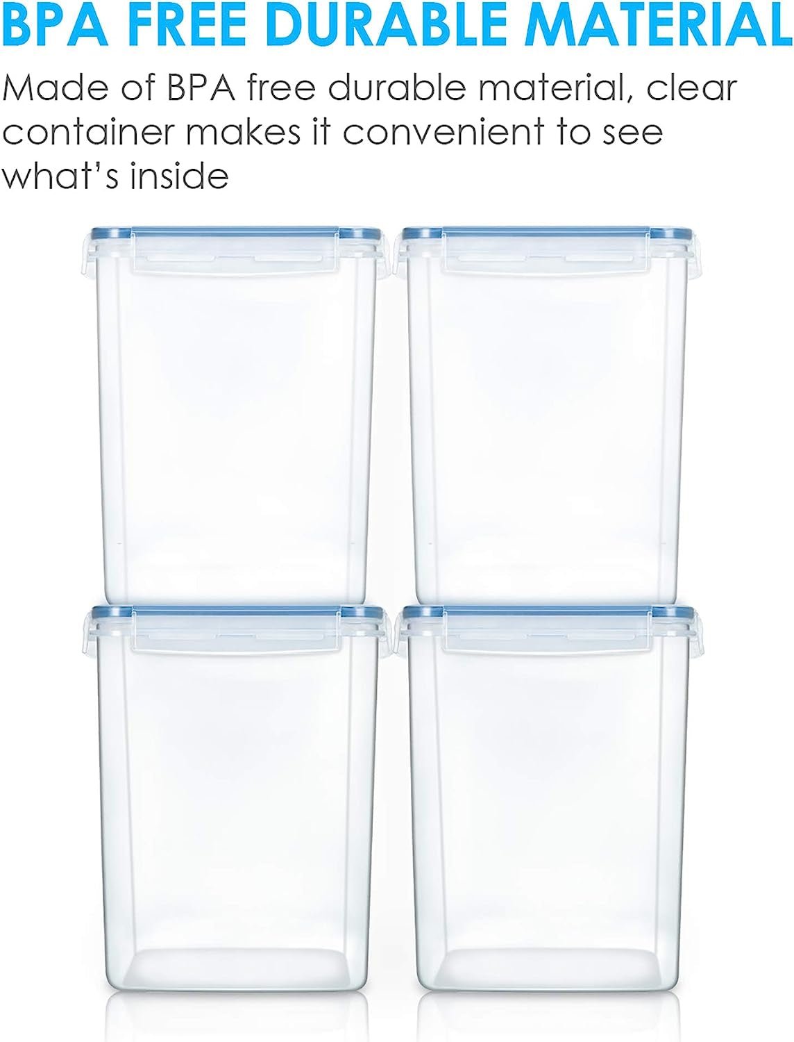 Vtopmart 5.2L (175Oz) Large Food Storage Containers - Set of 4 BPA-Free Airtight Canisters for Flour, Sugar, Baking Supplies, and Rice, Includes Lids, 4 Measuring Cups, and 24 Labels, Blue - thewrightstore