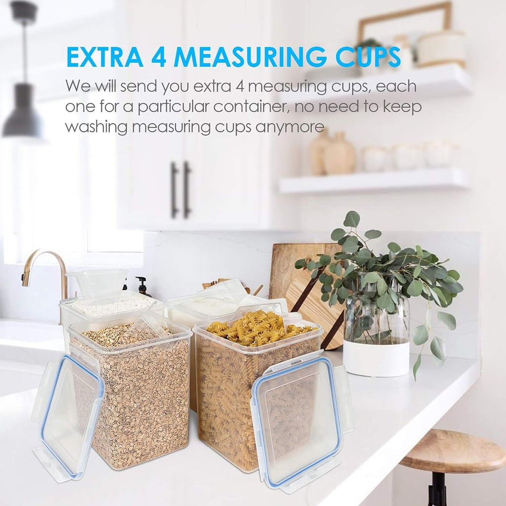 Vtopmart 5.2L (175Oz) Large Food Storage Containers - Set of 4 BPA-Free Airtight Canisters for Flour, Sugar, Baking Supplies, and Rice, Includes Lids, 4 Measuring Cups, and 24 Labels, Blue - thewrightstore