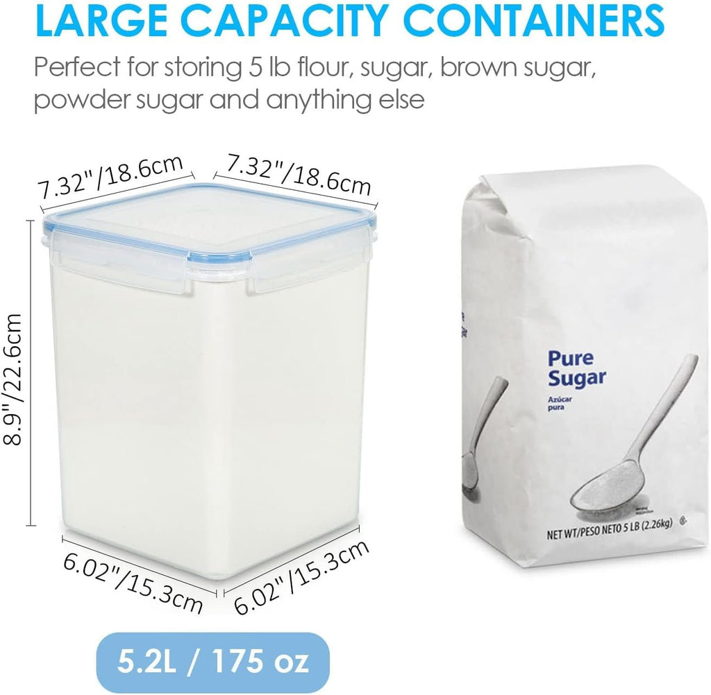 Vtopmart 5.2L (175Oz) Large Food Storage Containers - Set of 4 BPA-Free Airtight Canisters for Flour, Sugar, Baking Supplies, and Rice, Includes Lids, 4 Measuring Cups, and 24 Labels, Blue - thewrightstore
