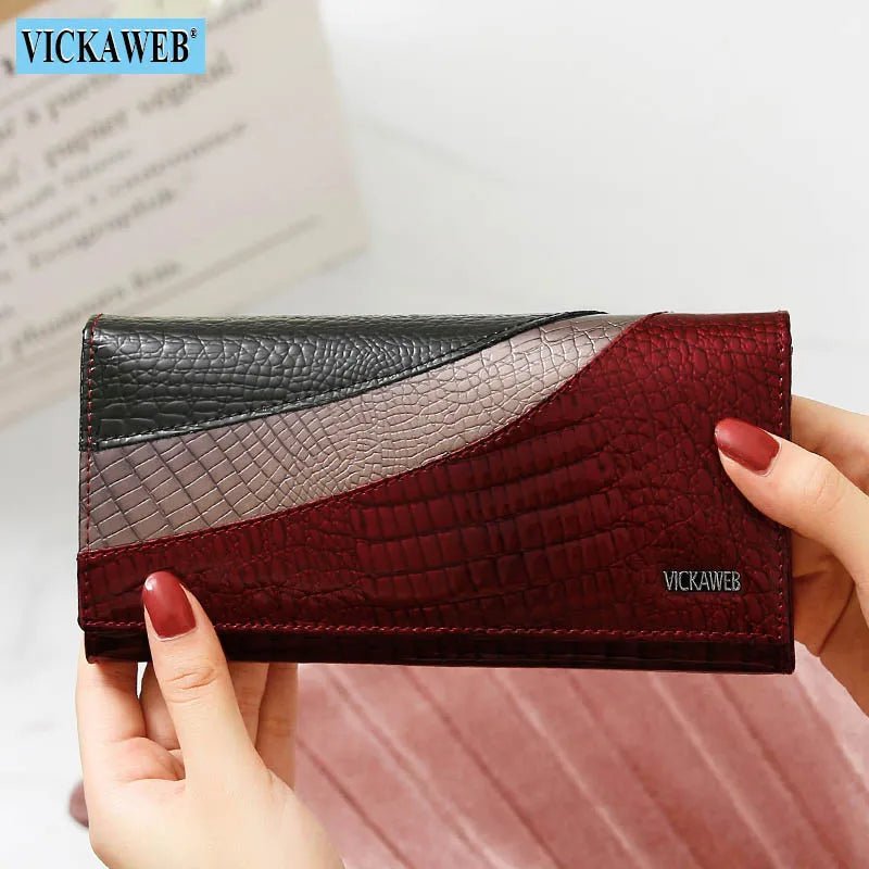 Wallet Female Patchwork Long Women Wallets Genuine Leather Purses Ladies Vintage Hasp Purse Alligator Standard Wallets - thewrightstore