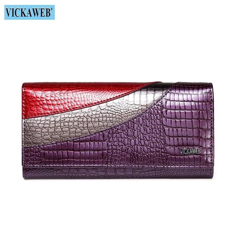 Wallet Female Patchwork Long Women Wallets Genuine Leather Purses Ladies Vintage Hasp Purse Alligator Standard Wallets - thewrightstore