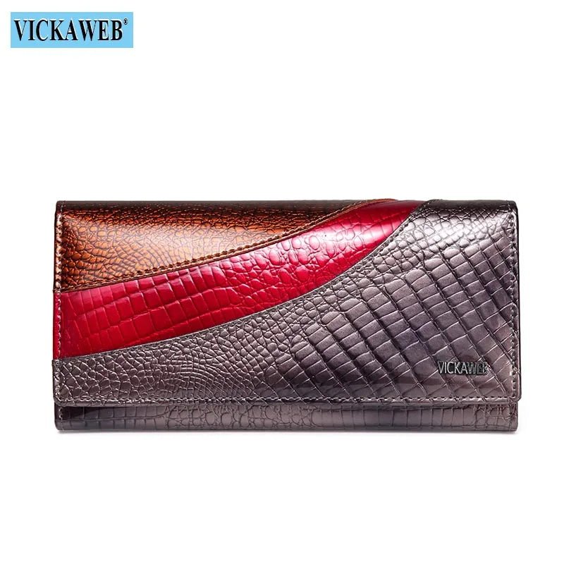 Wallet Female Patchwork Long Women Wallets Genuine Leather Purses Ladies Vintage Hasp Purse Alligator Standard Wallets - thewrightstore
