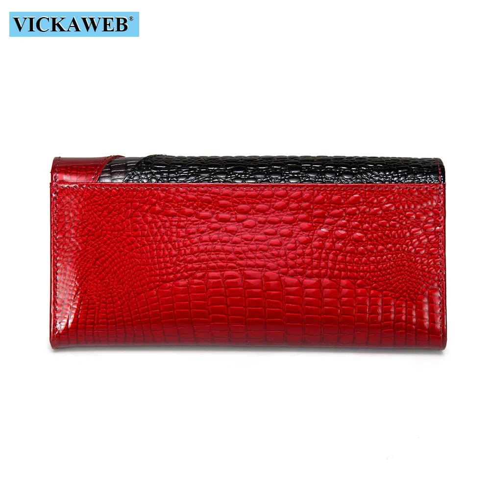 Wallet Female Patchwork Long Women Wallets Genuine Leather Purses Ladies Vintage Hasp Purse Alligator Standard Wallets - thewrightstore