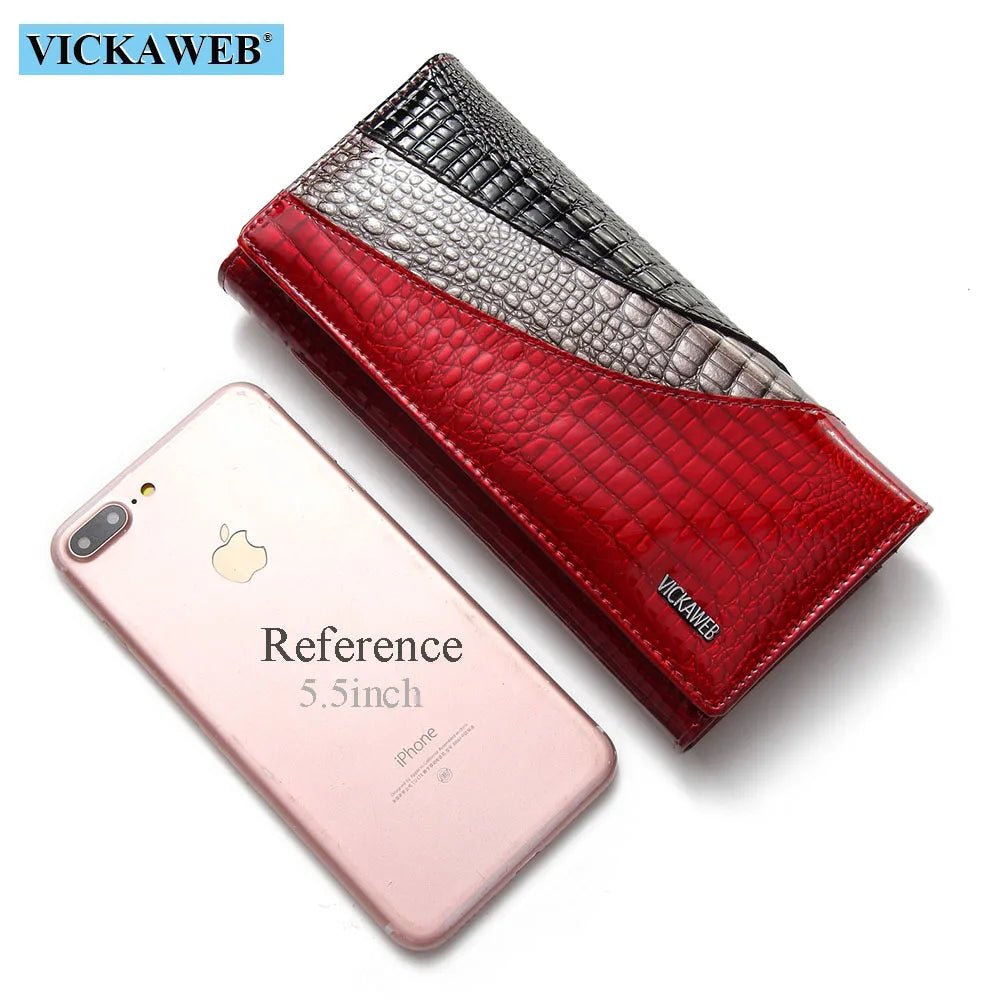 Wallet Female Patchwork Long Women Wallets Genuine Leather Purses Ladies Vintage Hasp Purse Alligator Standard Wallets - thewrightstore