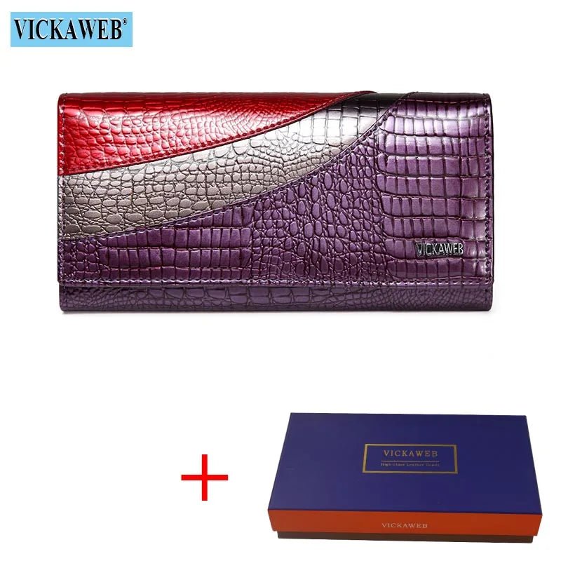 Wallet Female Patchwork Long Women Wallets Genuine Leather Purses Ladies Vintage Hasp Purse Alligator Standard Wallets - thewrightstore