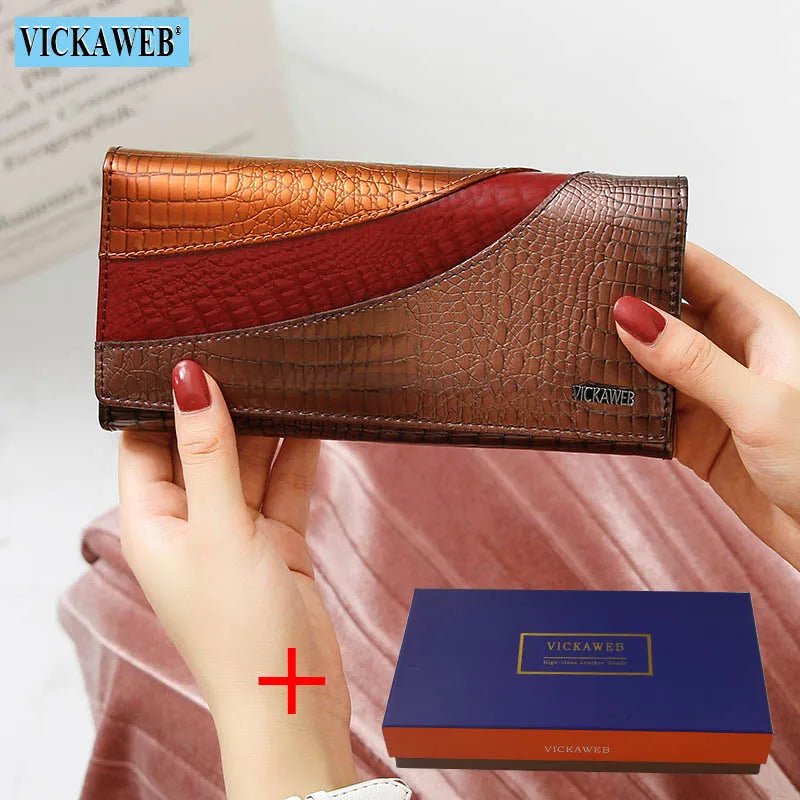 Wallet Female Patchwork Long Women Wallets Genuine Leather Purses Ladies Vintage Hasp Purse Alligator Standard Wallets - thewrightstore