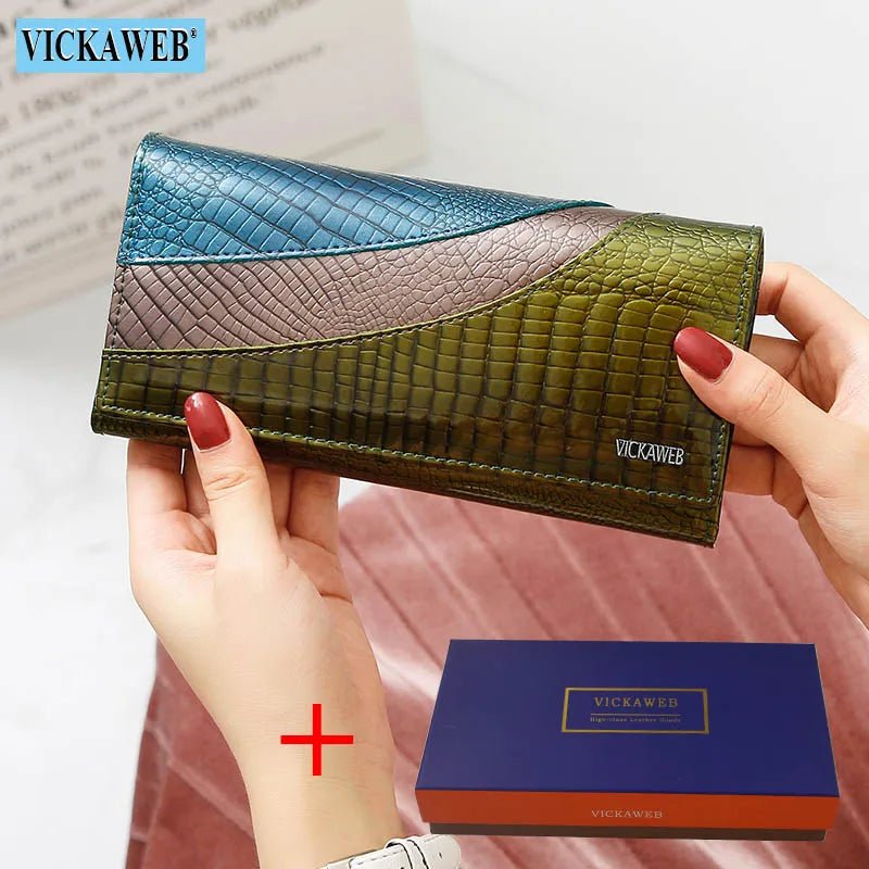 Wallet Female Patchwork Long Women Wallets Genuine Leather Purses Ladies Vintage Hasp Purse Alligator Standard Wallets - thewrightstore