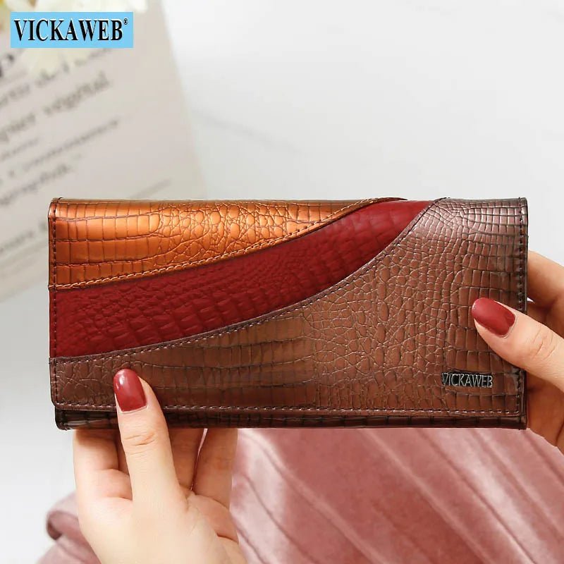 Wallet Female Patchwork Long Women Wallets Genuine Leather Purses Ladies Vintage Hasp Purse Alligator Standard Wallets - thewrightstore
