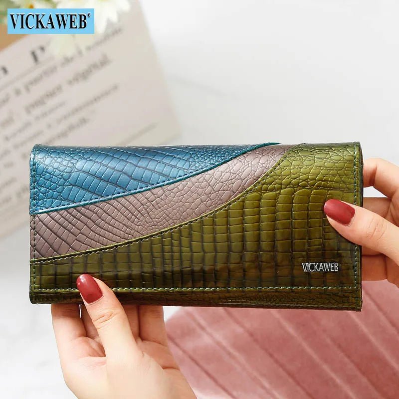 Wallet Female Patchwork Long Women Wallets Genuine Leather Purses Ladies Vintage Hasp Purse Alligator Standard Wallets - thewrightstore