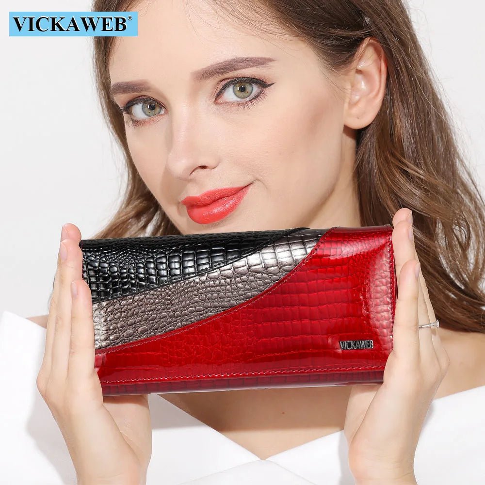 Wallet Female Patchwork Long Women Wallets Genuine Leather Purses Ladies Vintage Hasp Purse Alligator Standard Wallets - thewrightstore