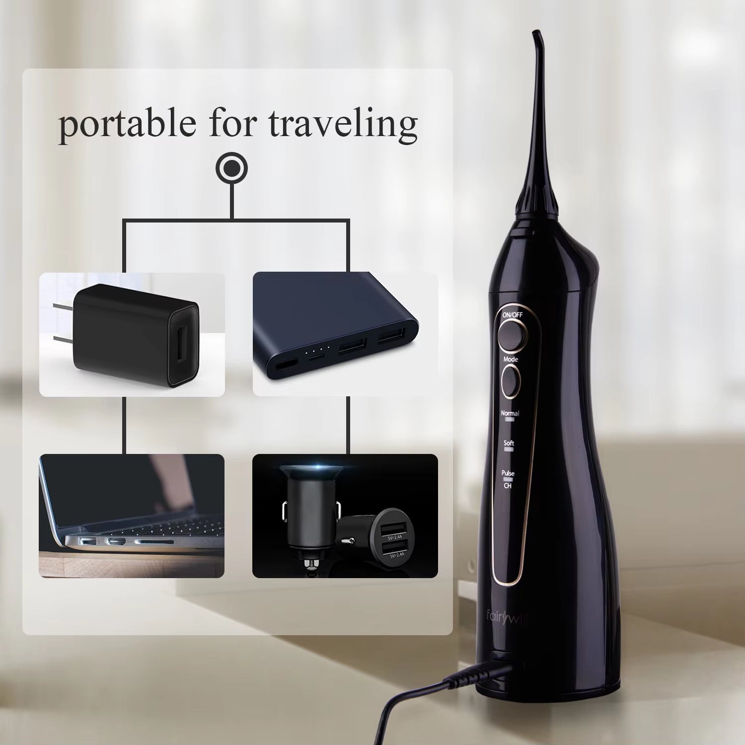 Water Flossers for Teeth 300ML Oral Irrigator Rechargeable Portable Dental 3 Modes Water Tank Waterproof Teeth Cleaner - thewrightstore