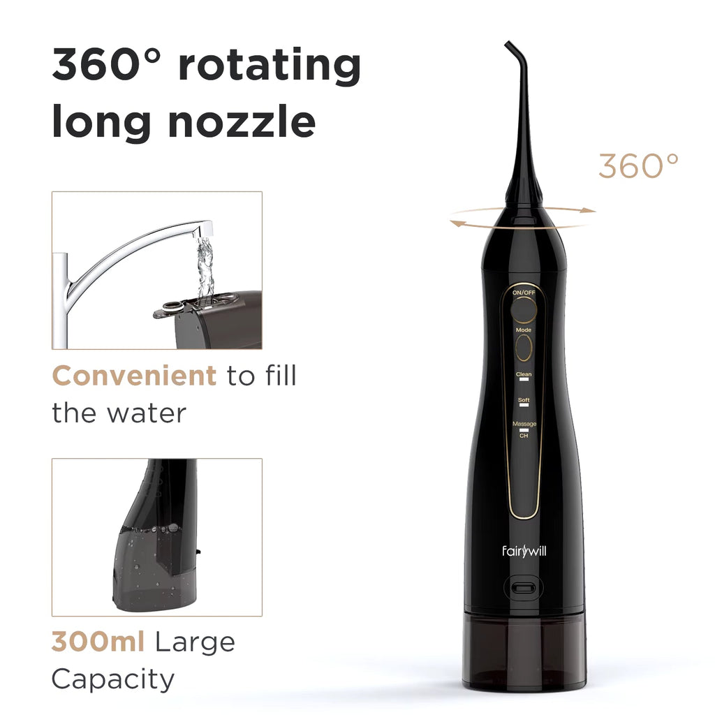 Water Flossers for Teeth 300ML Oral Irrigator Rechargeable Portable Dental 3 Modes Water Tank Waterproof Teeth Cleaner - thewrightstore