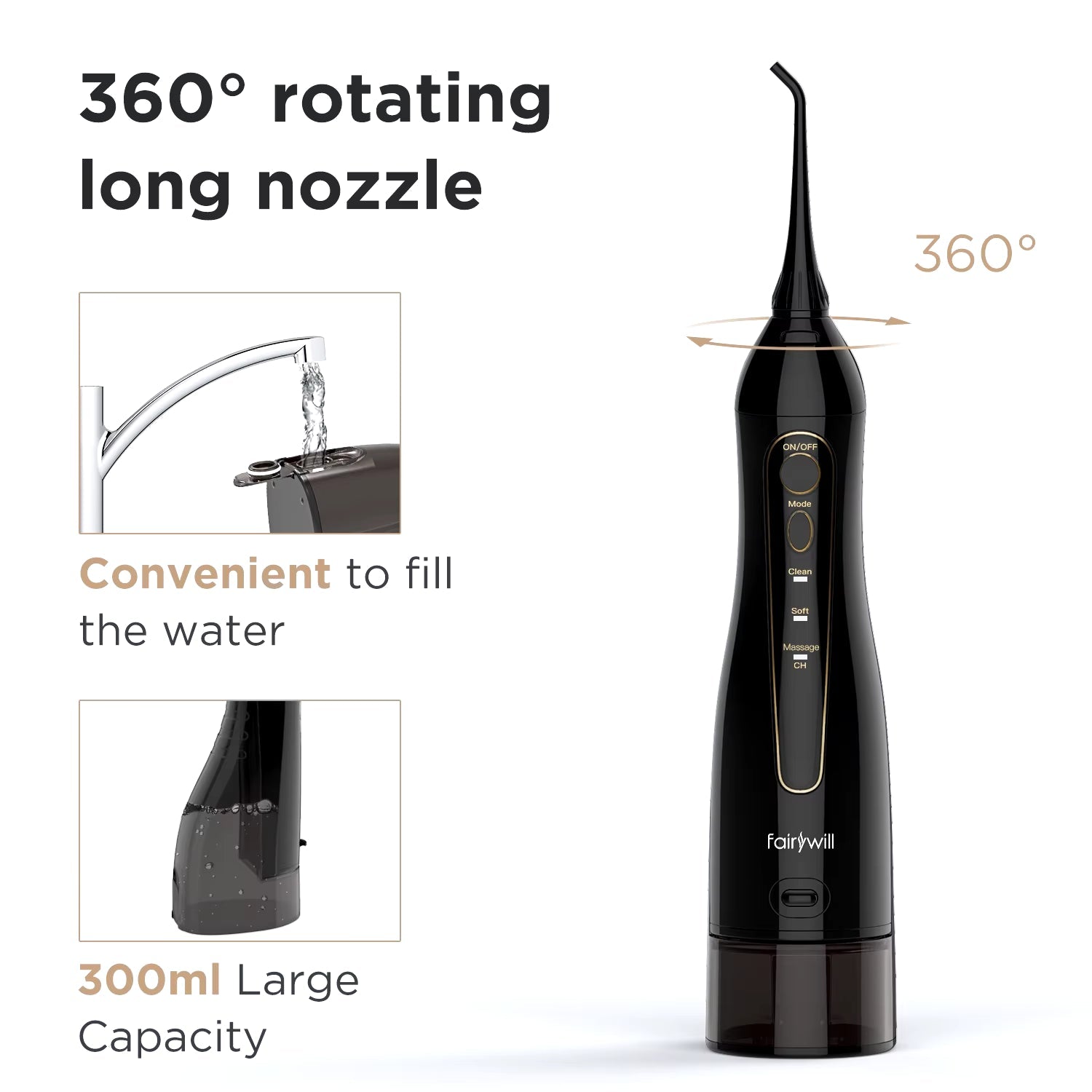 Water Flossers for Teeth 300ML Oral Irrigator Rechargeable Portable Dental 3 Modes Water Tank Waterproof Teeth Cleaner - thewrightstore