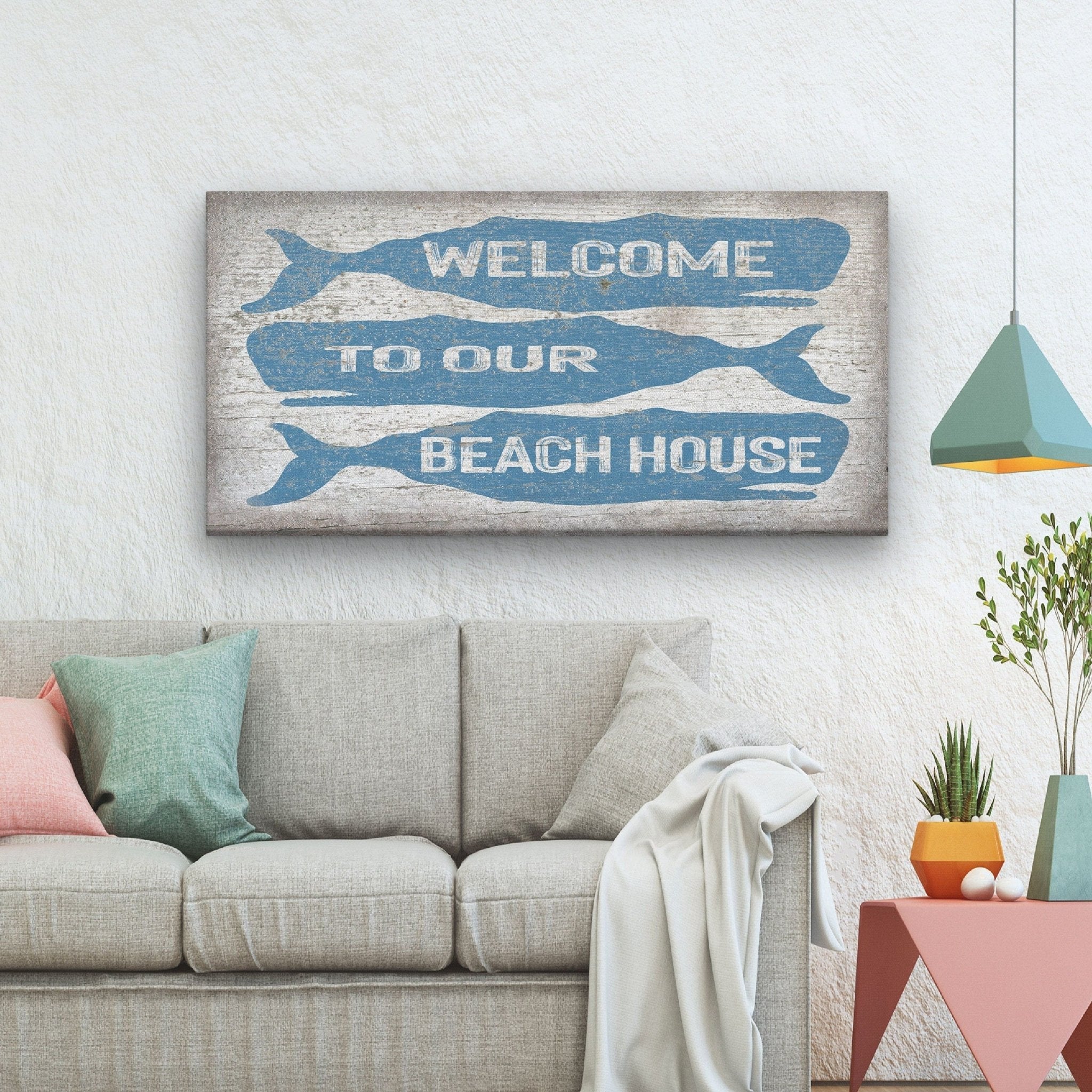 Welcome Sign with Whale - Beach House Name Sign - Coastal Wall Art - thewrightstore