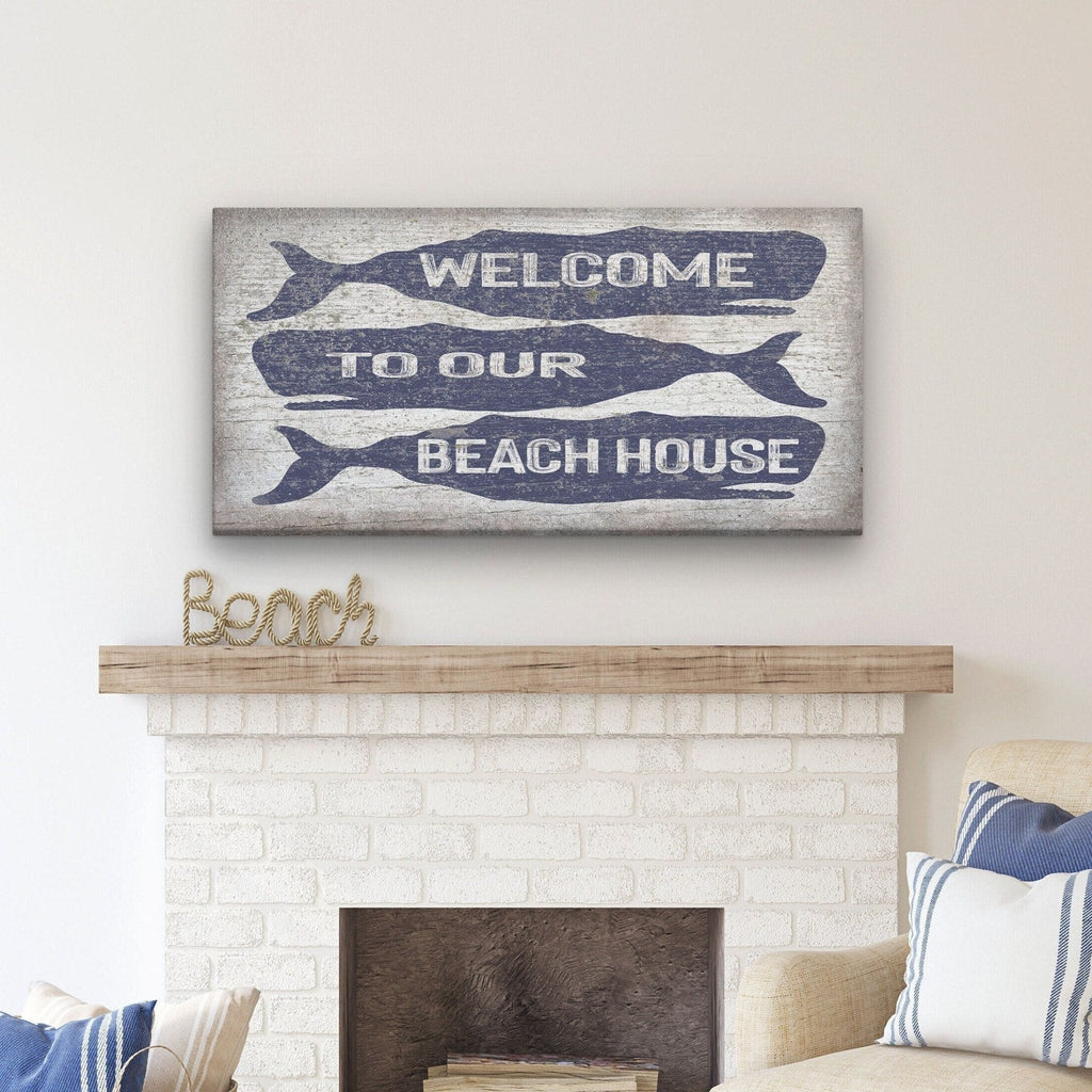 Welcome Sign with Whale - Beach House Name Sign - Coastal Wall Art - thewrightstore