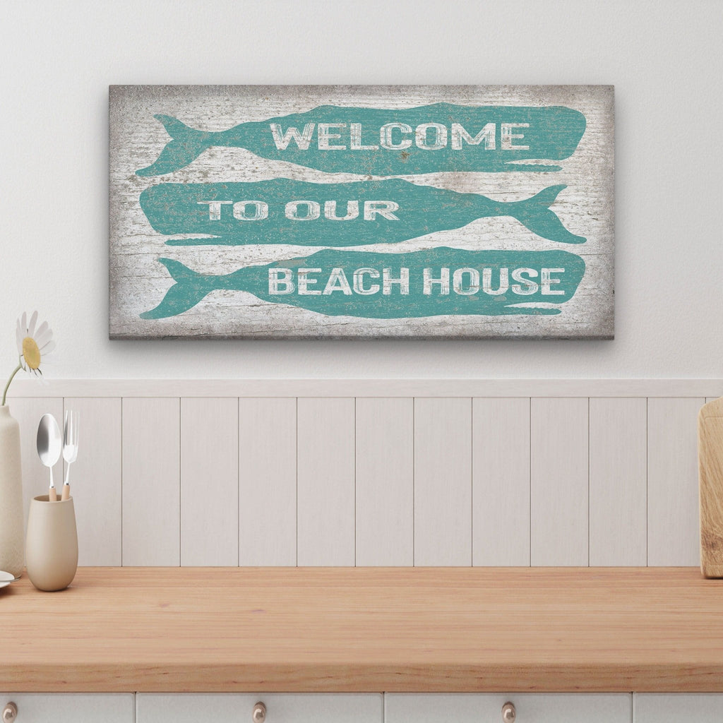 Welcome Sign with Whale - Beach House Name Sign - Coastal Wall Art - thewrightstore