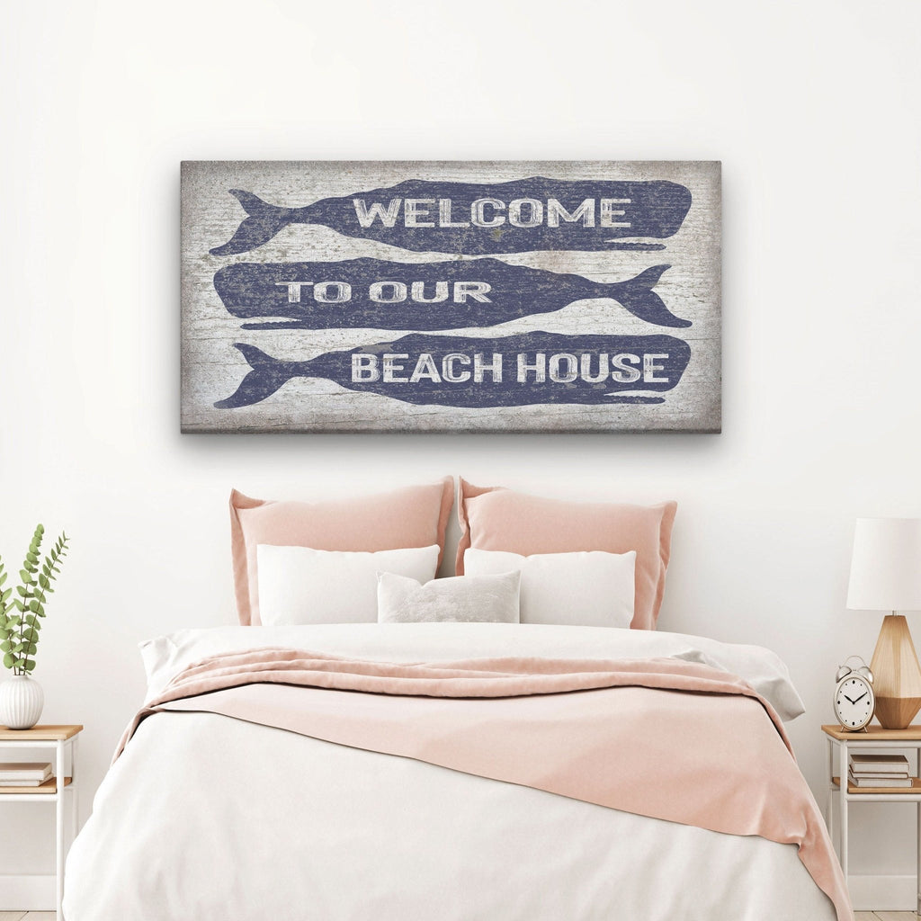 Welcome Sign with Whale - Beach House Name Sign - Coastal Wall Art - thewrightstore