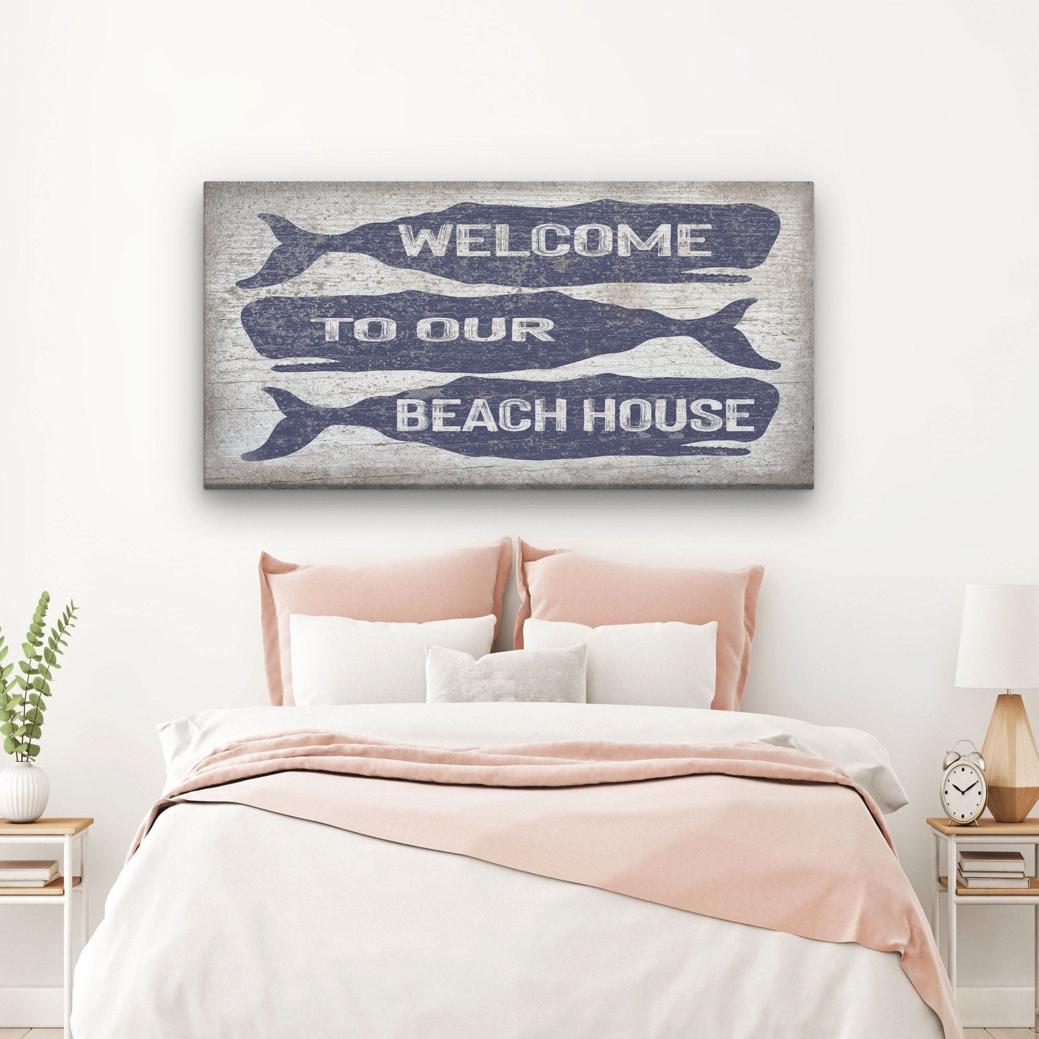 Welcome Sign with Whale - Beach House Name Sign - Coastal Wall Art - thewrightstore