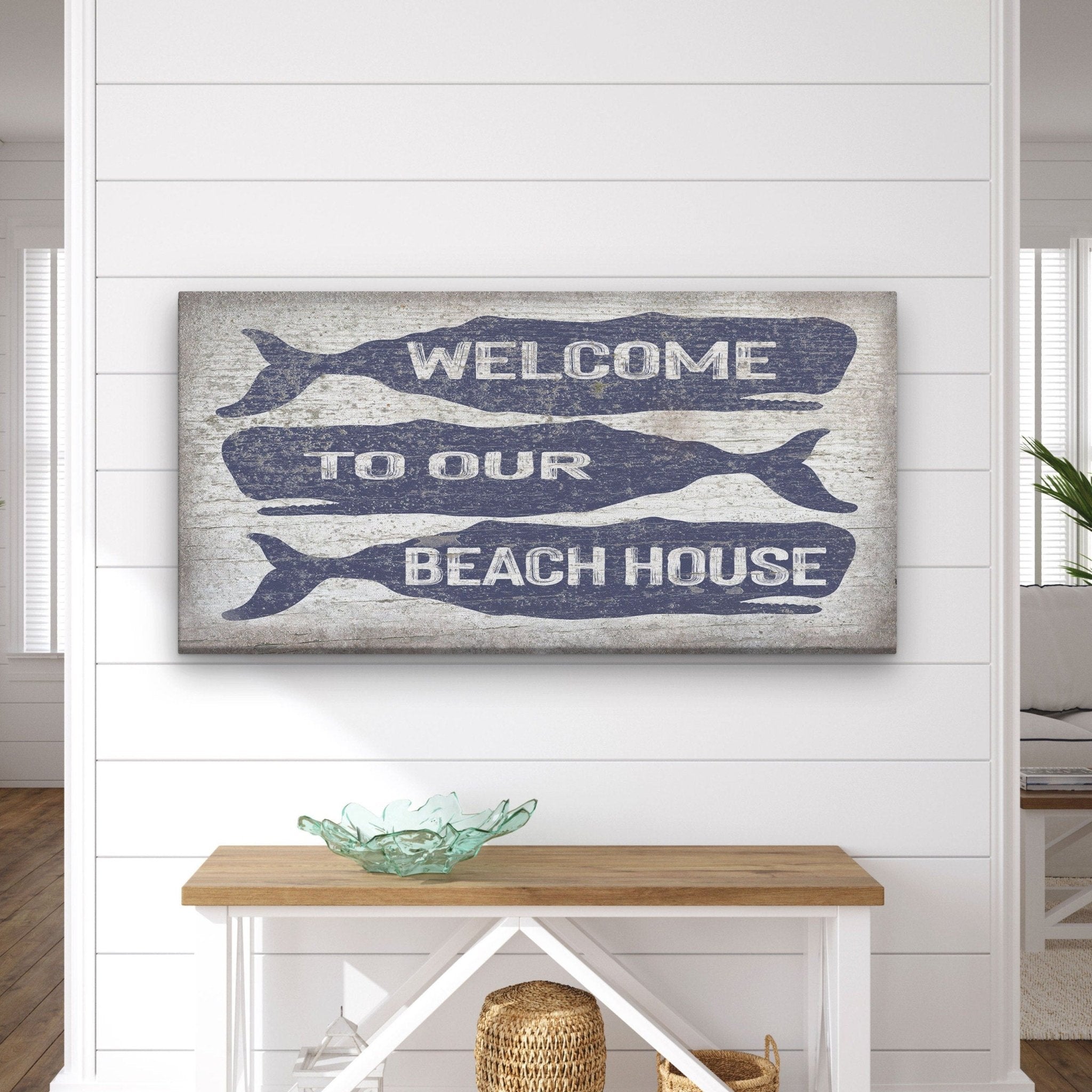 Welcome Sign with Whale - Beach House Name Sign - Coastal Wall Art - thewrightstore