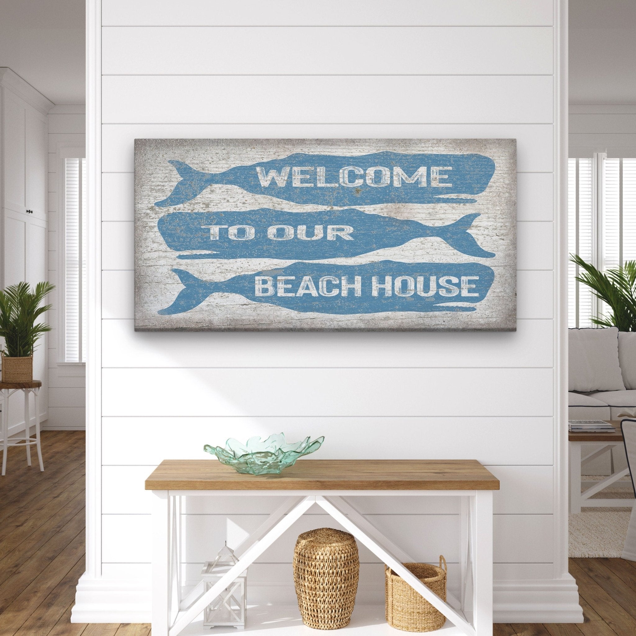 Welcome Sign with Whale - Beach House Name Sign - Coastal Wall Art - thewrightstore