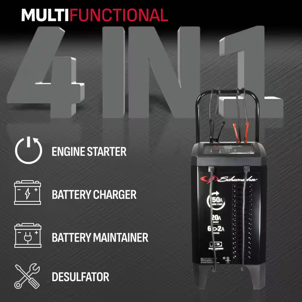 Wheeled Automatic 150A Car Battery Charger and Engine Starter, 20A Boost, 12V for Power Sport, Auto, Marine Batteries - thewrightstore