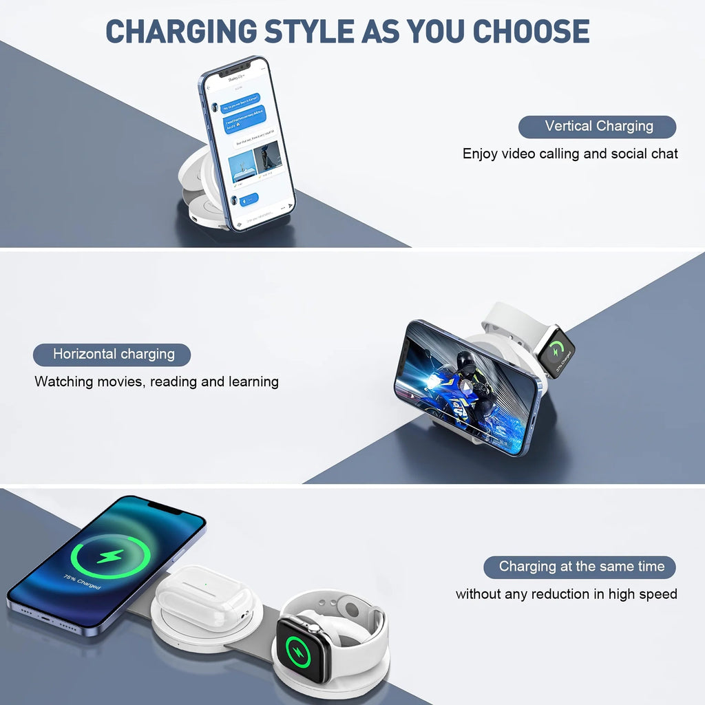 Wireless Charger for Iphone, 3 in 1 Charging Station for Iphone Devices, 15W Fast Wireless Charger Stand for Iphone 16 15 14 13 12 Pro Max, Charging Pad for Airpods 3/2/Pro, Iwatch 9/8/7/6/SE/5/4 - thewrightstore