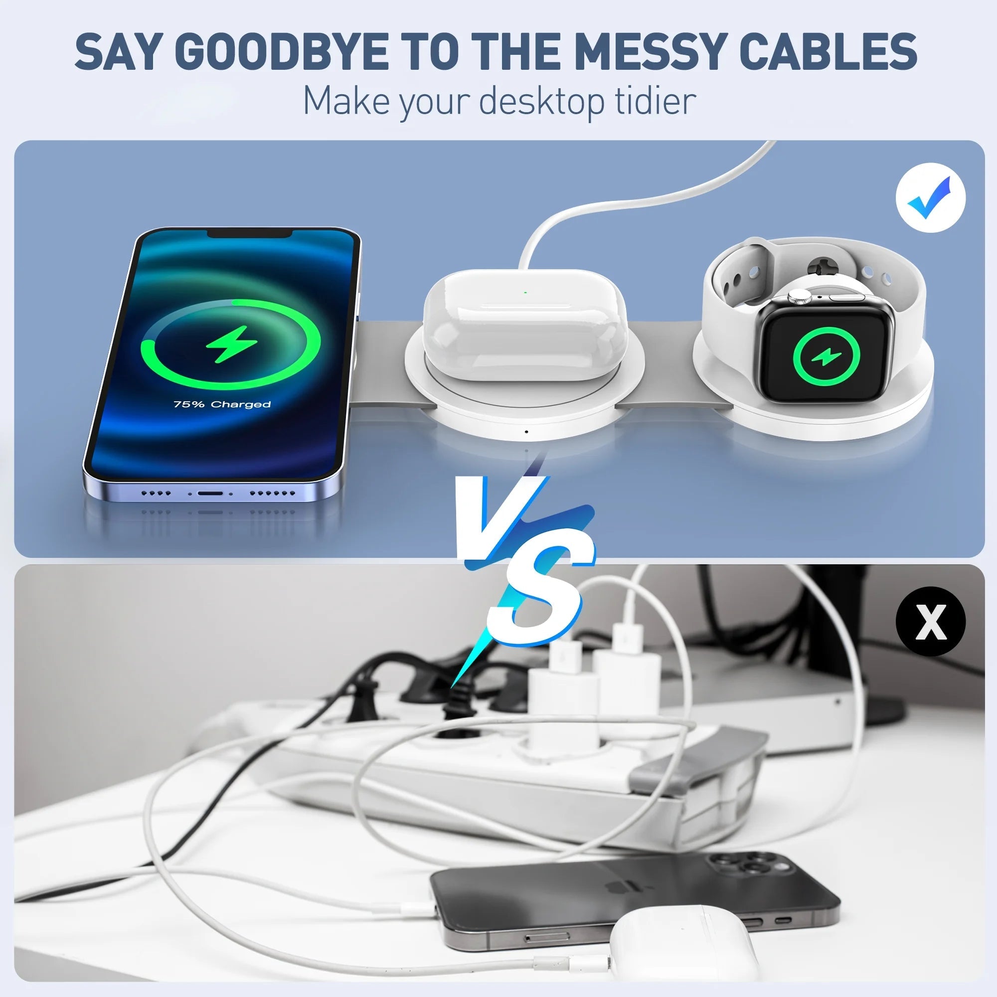 Wireless Charger for Iphone, 3 in 1 Charging Station for Iphone Devices, 15W Fast Wireless Charger Stand for Iphone 16 15 14 13 12 Pro Max, Charging Pad for Airpods 3/2/Pro, Iwatch 9/8/7/6/SE/5/4 - thewrightstore