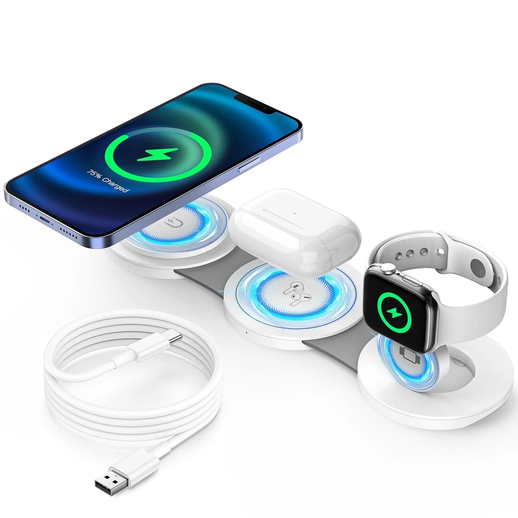 Wireless Charger for Iphone, 3 in 1 Charging Station for Iphone Devices, 15W Fast Wireless Charger Stand for Iphone 16 15 14 13 12 Pro Max, Charging Pad for Airpods 3/2/Pro, Iwatch 9/8/7/6/SE/5/4 - thewrightstore