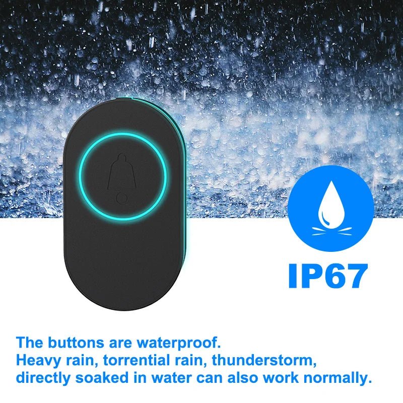 Wireless Doorbell Smart Home Doorbell IP67 Waterproof Outdoor Button LED Flash House Security Alarm - thewrightstore