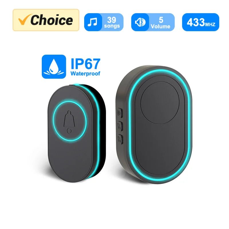 Wireless Doorbell Smart Home Doorbell IP67 Waterproof Outdoor Button LED Flash House Security Alarm - thewrightstore
