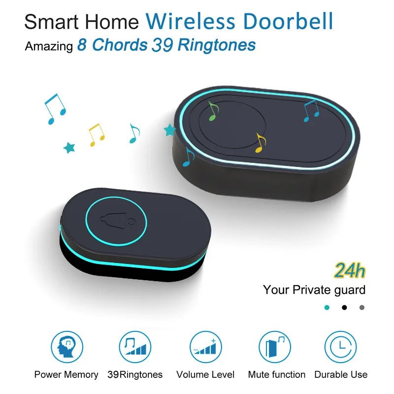 Wireless Doorbell Smart Home Doorbell IP67 Waterproof Outdoor Button LED Flash House Security Alarm - thewrightstore