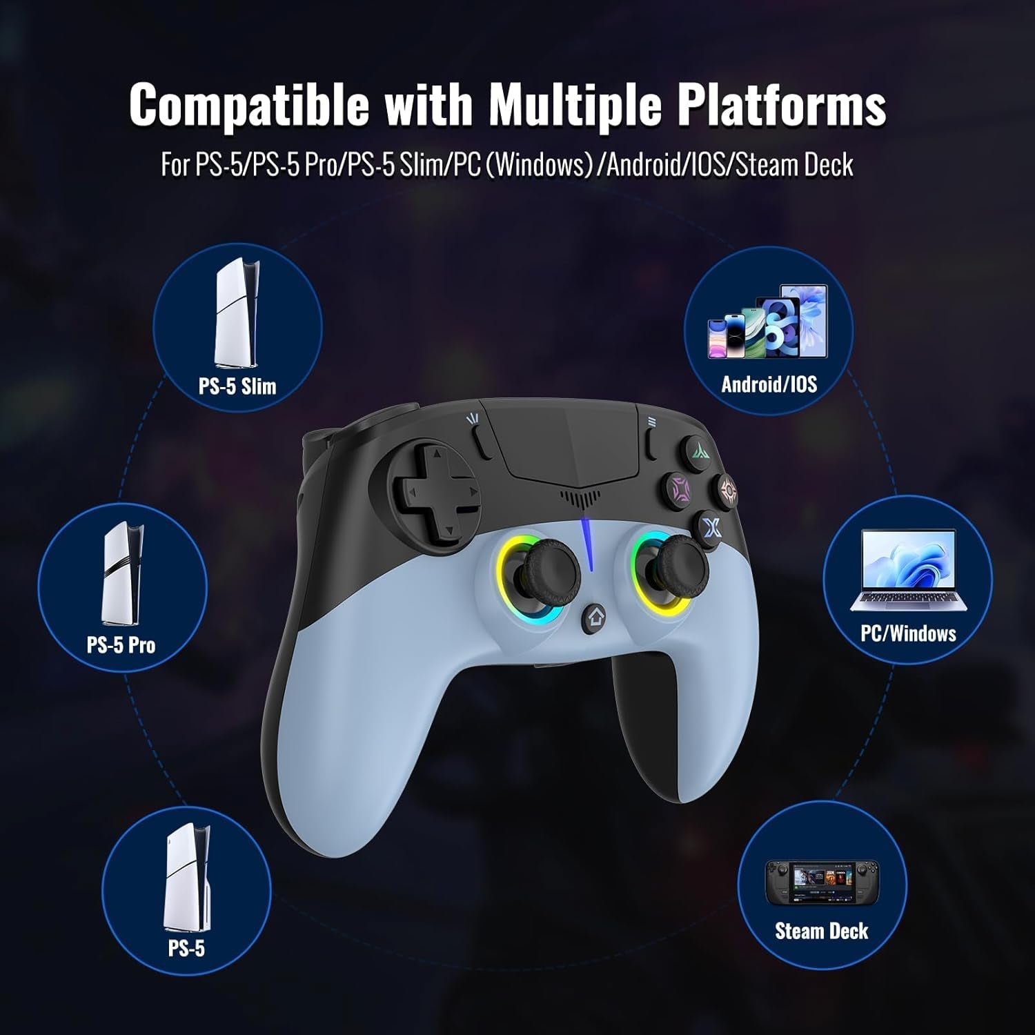 Wireless PS5 Controller with Hall Effect Sticks, RGB Lighting, Motion Control, Dual Vibration for PC - thewrightstore