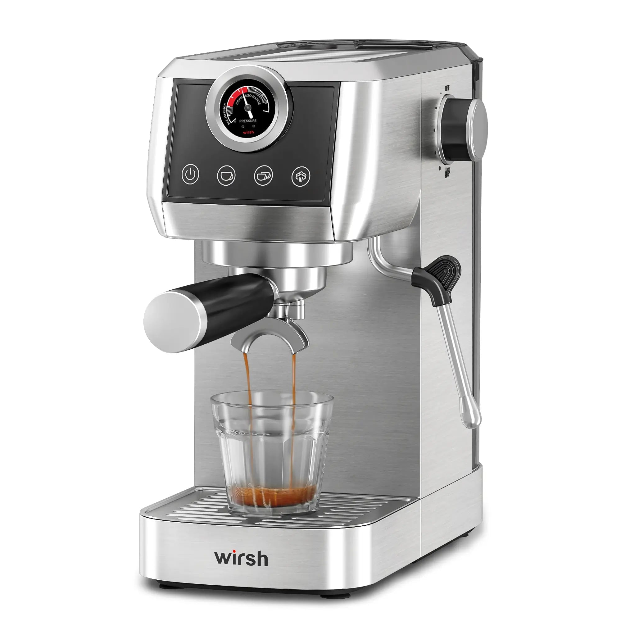 Wirsh 20 Bar Espresso Machine with Plastic Free Portafilter and Steamer, Pressure Gauge, Touch Screen, Full Stainless Steel (Home Barista Plus) - thewrightstore